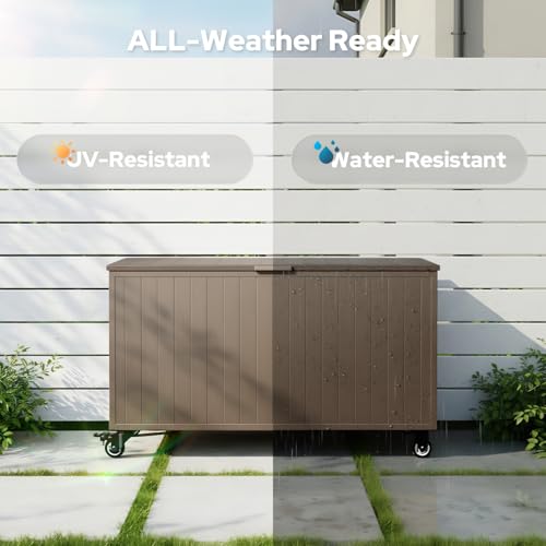 150 Gallon Outdoor Storage Box with Wheels (150 Gallon / Brown)