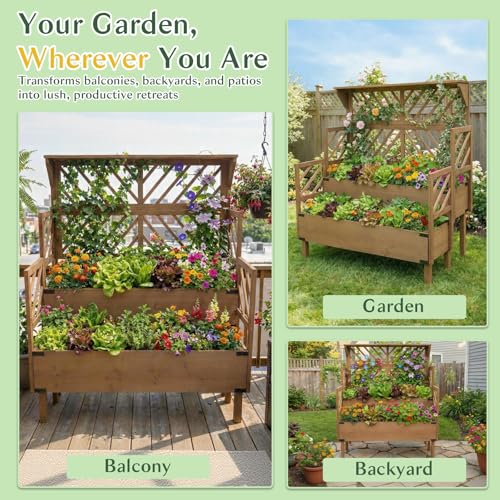 Raised Garden Bed Outdoor with Lattice Trellis (Brown / 44.5" x 24.4" x 47.2")