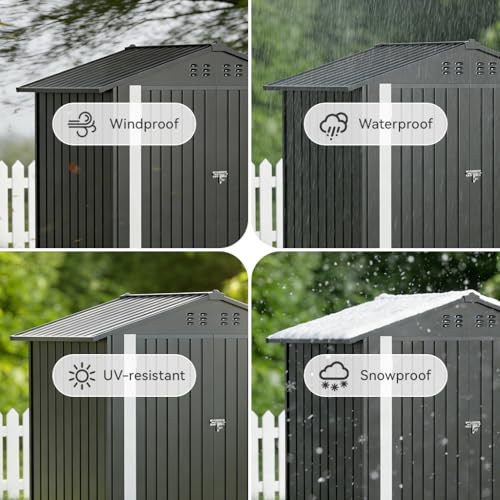 6'x4' Shed Outdoor Storage Metal with Lockable Doors & Vents (Gray / 6'*4')
