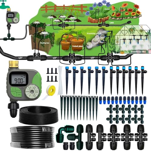 Drip Irrigation System with Water Timer for Garden