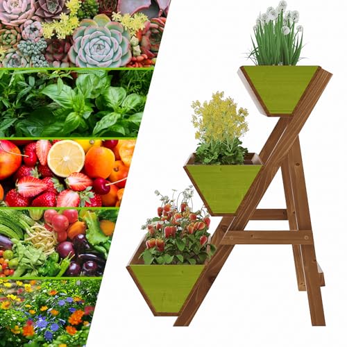 Vertical Garden Planter 3 Tier Raised Garden Bed Wood Herb Tiered Planter