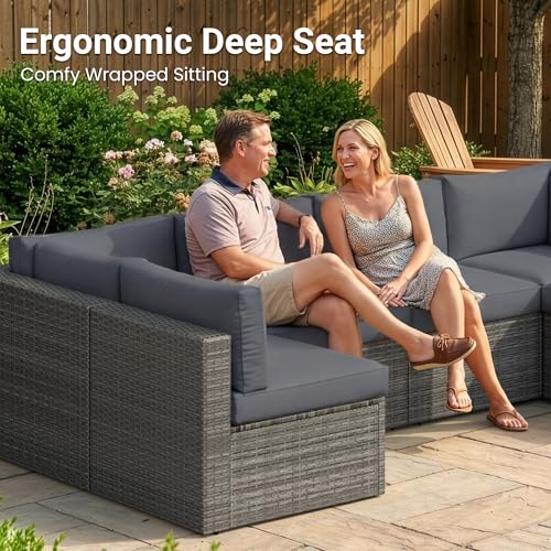 Patio Sectional Furniture Set (Grey / 7 Pieces)