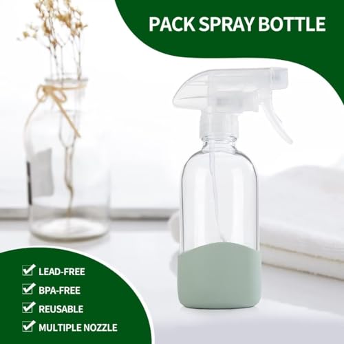 8 Oz Empty Clear Glass Spray Bottles with Silicone Sleeve Protection Refillable Containers for Cleaning Solutions