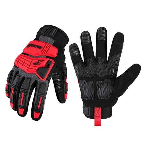 Impact Resistant Heavy Duty 1 Pair Pack Work Gloves for Men Red XL