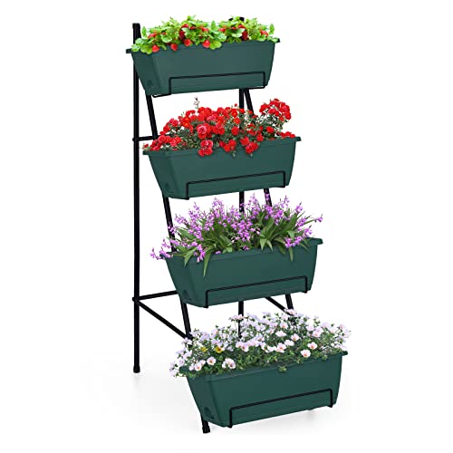 Raised Garden Bed 4 Tier Vertical Garden Planters Indoor Outdoor Raised Planter Box with Legs Elevated Herb Garden Planter for Flowers Vegetables Plants