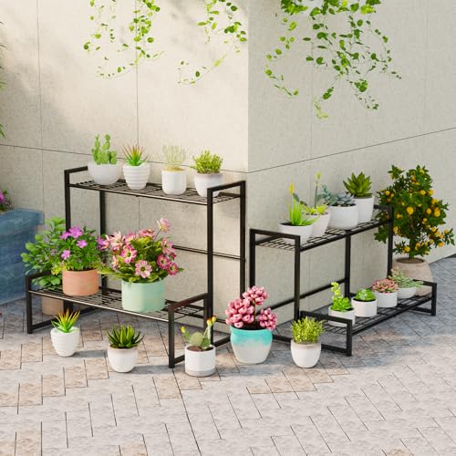 4 Tier Metal Stackable Plant Stand (Black / 27.5"L x33"W x 23.6"H)
