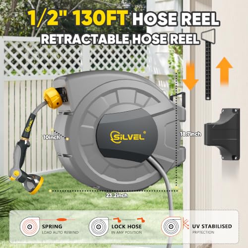 Retractable Garden Hose Reel (Dark Grey / 1/2"×130FT)