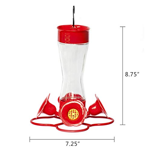 Bird Feeder 4 bee Guard Plastic Feeding Port 8oz Glass Pinch Waist Hummingbird Feeder (2pcs / Red)
