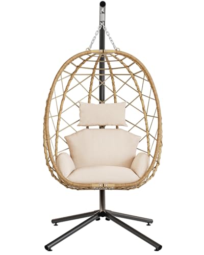 Outdoor Hanging Egg Chair with Stand (Cream)
