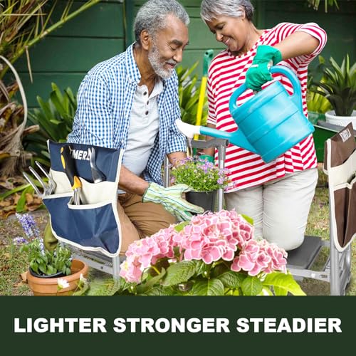 Foldable Garden Kneeler Seat Heavy Duty [Upgraded Widened Thick Kneeling Pad] Gardening Stool with Large Tool Bags with Pockets