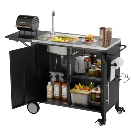 Outdoor Grill Table with Sink (50.6" D x 18" W x 35" H)