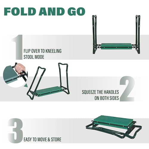 Garden Kneeler Seat with Upgraded Thicken Kneeling Pad and 1 Large Tool Pouch
