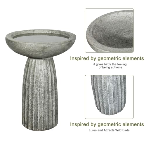 24.4" Pedestal Bird Bath for Outdoor (Concrete Gray)