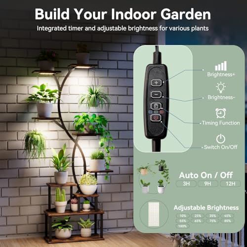 Plant Stand Indoor with Grow Lights 9 Tiered Wood Plant Shelf 62" Tall Plant Stand Metal Frame for Indoor Plants Multiple Flower Pot Holder (2 Count)