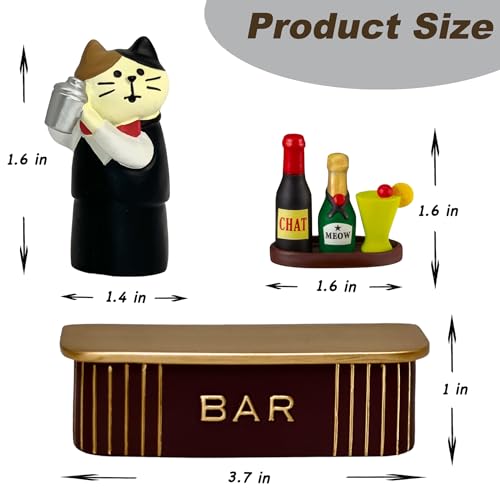 Funny Miniature Cat Bartender Figurines with Cocktail Bar for Office Desk Accessories (Bar Set)