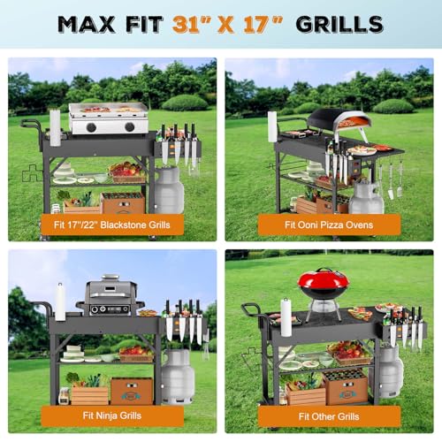440lbs Outdoor Folding Grill Cart (Black / 3-Tier)