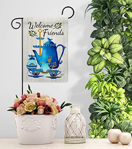 Friends & Tea Garden House Flag Kit Expression Sweet Home Flower Vintage Rustic Everyday Floral Classic Decoration Banner Small Yard Gift Double
