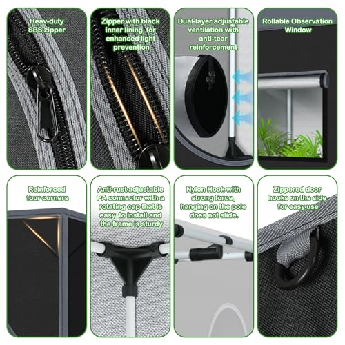 2x2 Grow Tent 24"x24"x36" 600D Mylar Hydroponic Growing Tent