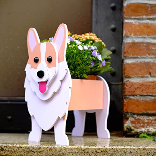Sweet Lovely Dog Planter Animal Decor Pots Cute Dog Cartoon Shaped Flower Pot Wooden Planter for Indoor Office Outdoor Home Garden Decoration Gift