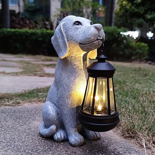 Solar Dog Outdoor Garden Statue with LED Light