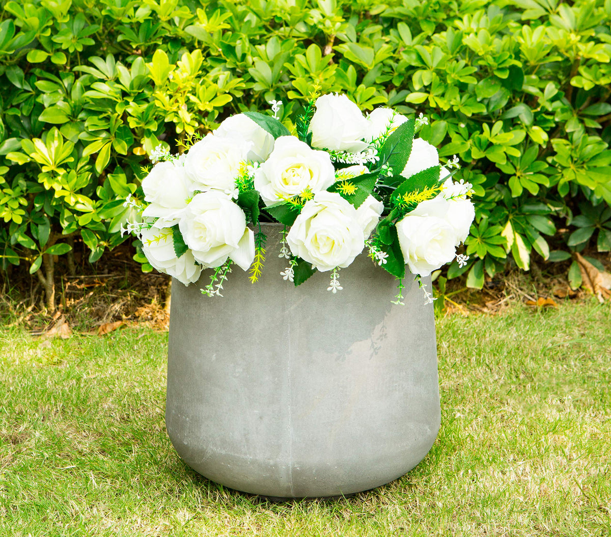Accent Round Curved Pale Gray Concrete Planter 13" Dia