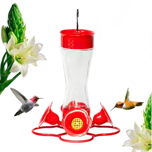 Bird Feeder 4 bee Guard Plastic Feeding Port 8oz Glass Pinch Waist Hummingbird Feeder