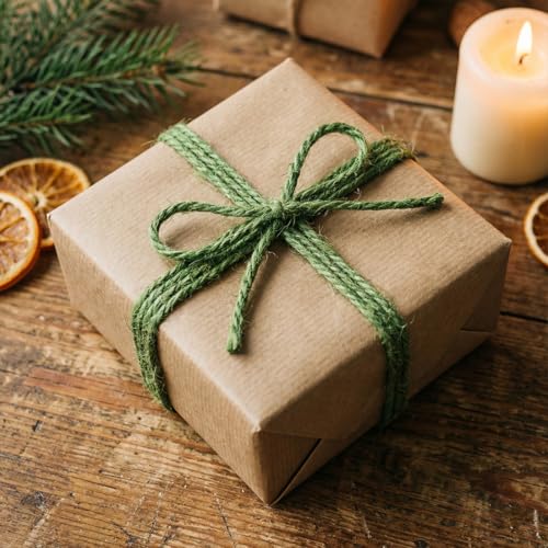 2mm Natural Jute Twine String Thin for Craft Plant Garden Gift Wrapping Christmas Handmade Art Decoration Packing String Home Art Decoration (Leaf Green / 2mm * 328 Feet)