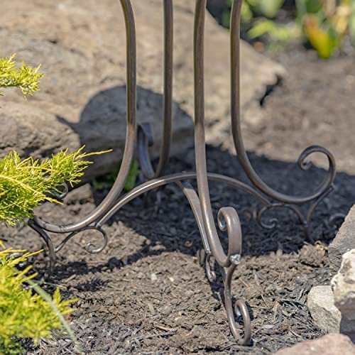 Deep Well Made Metal Birdbath with 2 Cast Iron Birds and Leaf Decoration