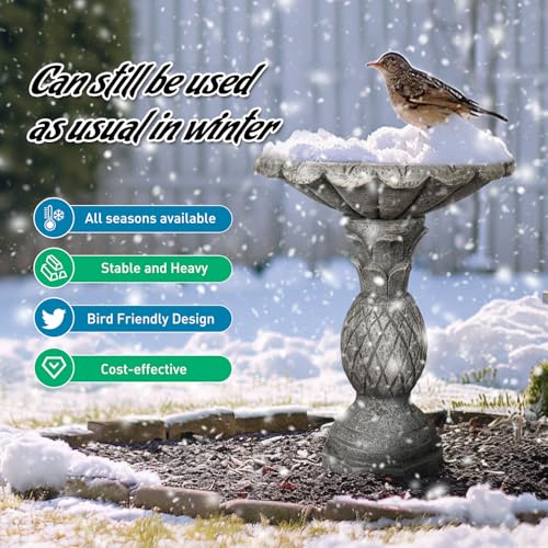 24.8 Inch Heigh Concrete Bird Bath with Pineapple Texture