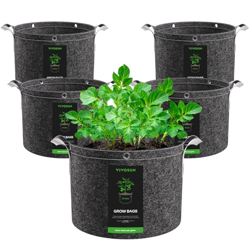 5 Pack 25 Gallon 500G Fabric Grow Bags with Strap Handles (5 Count)