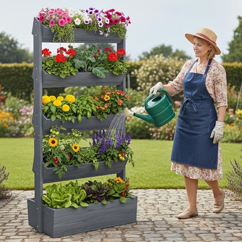 Wood Vertical Raised Garden Bed (Gray Wood Color / 18 x 30 x 67in, 5 Tier)