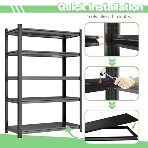 72" H Garage Shelving 5 Tier Storage Shelves 3000LBS Metal Shelving Unit Heavy Duty Adjustable Steel Shelf for Kitchen Warehouse Pantry Basement (39.4"W×15.7"D×71.2"H)