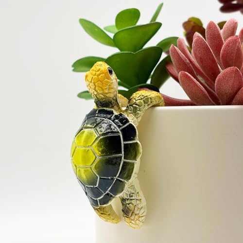Cute Climbing Green Sea Turtle Flower Pot Hugger Figurines