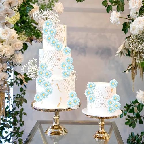 60 PCS Edible Daisy Cupcake Toppers Wafer Paper Daisy Cupcake Picks Edible Daisies Wildflower Birthday Party Decorations for Baby Shower Wedding Birthday Party Cake Food Decorations Supplies Blue (60 Count)