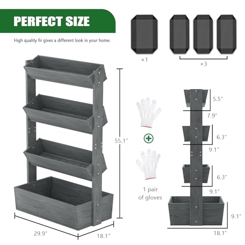 Wood Vertical Raised Garden Bed (Gray Wood Color / 18 x 30 x 55in, 4 Tier)