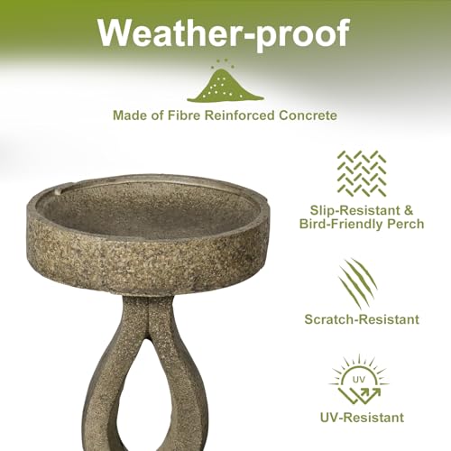 21.8" H Outdoor Birdbath for Garden (stone-brown)