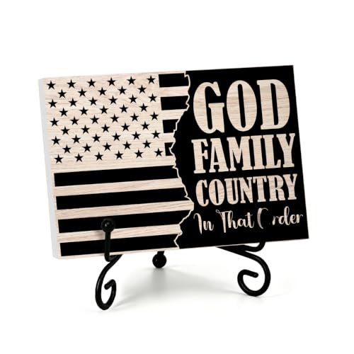 God Family Country Wooden Plaque for Home Office Book Shelf Table Decor (Multicolor 1749 / Wooden sign with iron frame（5.5 x 7.9 inches）)