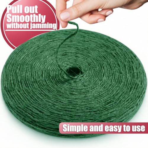 2mm Natural Jute Twine String Thin for Craft Plant Garden Gift Wrapping Christmas Handmade Art Decoration Packing String Home Art Decoration (Leaf Green / 2mm * 328 Feet)
