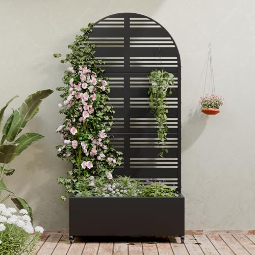Metal Raised Garden Bed with Trellis and Wheels