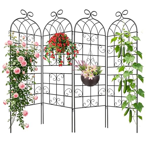 4 Pack 71x19.7in Rustic Iron Arch Decoration Garden Trellis with Black Metal Coating (4 Count)