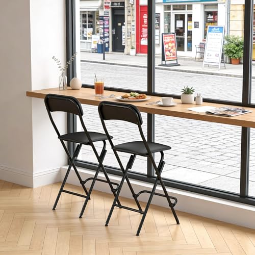Home Seat High 25" Folding Bar Stool with Backrest Leather Padded oldable Stool Chair for Gardening Kitchen Shop Cafe