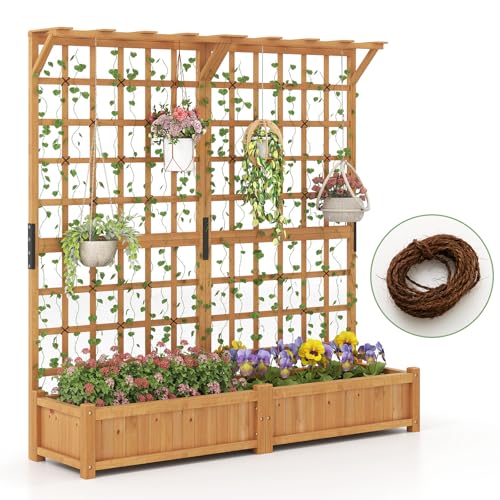 71" Raised Garden Bed with Trellis & 2 Hanging Roof (71" x 19" x 72")