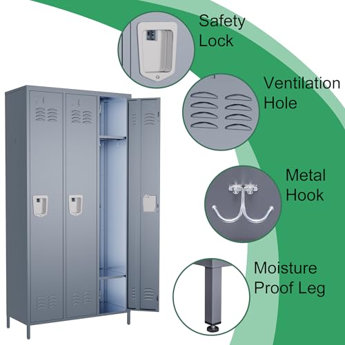 3 Door Metal Lockers for Employees (Grey / 3 door-72'')