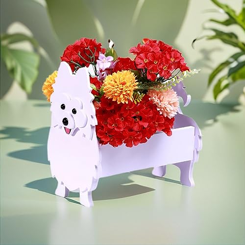 Small Pomeranian White Dog Planter Plant Pots