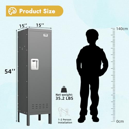 Metal Kids Locker (Grey-1 / 1 Door-(54" H x 15" W x 15" D))