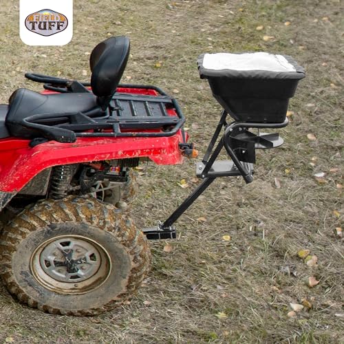 12V 80 Pound Capacity Grass Seed Fertilizer Spreader with Hitch Mount Receiver and Rain Protector for ATV