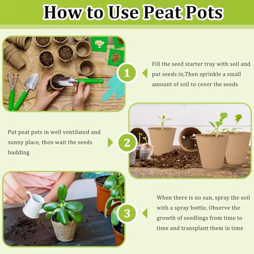 600 Pack 4" Peat Pots Round Biodegrade Plant Starter Seed Nursery Pots with 120 Labels for Garden Germination (600 Count)