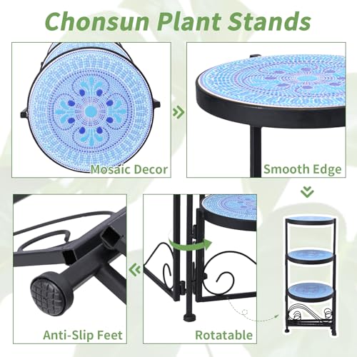 3 Tier Mosaic Ceramic Top Plant Stand