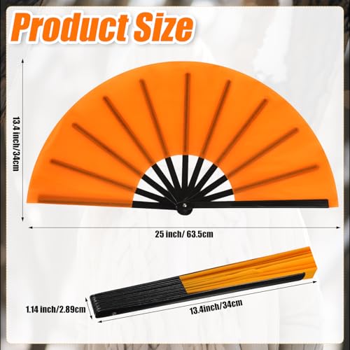 2 Packs Large Folding Hand Fans (Orange)