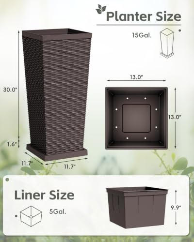 Set of 2 Tall Plastic Planters with Saucer